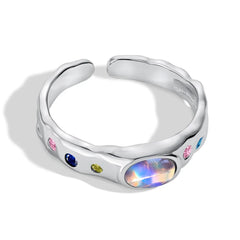 Aetolia Custom Heart Geometric Wave Shape 925 Sterling Silver Ring Irregular Colored Zircon Rings Open Adjustable Ring For Women