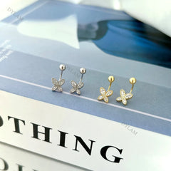 Aetolia fashion silver zircon screwback Kids stud earrings luxury clip on gold plated jewelry popular butterfly earrings