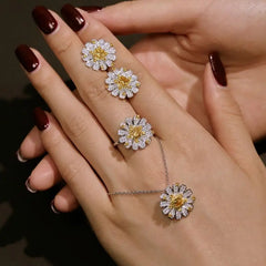 Aetolia Customization S925 Sterling Silver Daisy Rings Diamond 8A Cubic Zircon Flower Design Earrings Necklaces Jewelry Set Party Gifts