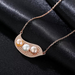 Aetolia 925 Sterling Silver Natural Freshwater Pearl Necklace Mixed Color 3 Pearls Pendant Necklace FN0013
