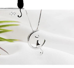 Aetolia NO MOQ Cat Necklace For Women Sterling Silver Moon Womens Animal Necklaces Pendant