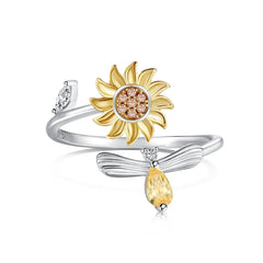 Aetolia Cute Sunflower Spinning Anxiety Ring Adjustable Open 18K Gold Plated Sunflower Sunshine Rings For Women Valentine'S Day