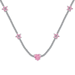 Aetolia New Arrive Iced Out Bling Heart Cz Cubic Zirconia Necklace Heart Star Pendant Pink Tennis Chain Link Choker Necklaces For Women