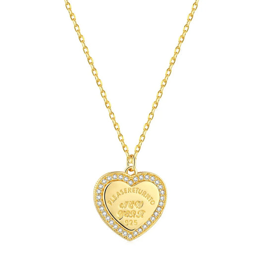 Aetolia New Arrival Verified Factory 18K Gold Plated Love Big Heart Shaped Letter Pendant S925 Small Zircon Necklace Link For Girl