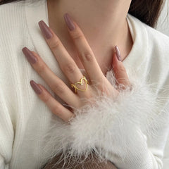 Aetolia Big Love Cz Zirconia Ring S925 Sterling Silver 18K Gold Plated Jewelry Adjustable Open Hollow Heart Rings For Women