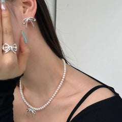 Aetolia Fade Free New Design S925 Sterling Silver Round Shell Pearl Necklace Choker Pendant Bow Knot Charms Necklaces For Women