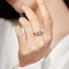 Aetolia Cz Cubic Zircon 18K Gold Plated Ring Wholesale Trendy 925 Sterling Silver Open Adjustable Blue Devil Eye Rings Jewelry Women