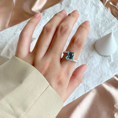 Aetolia Punk Handmade Jewelry lightweight Sterling Silver 925 Lava Style Open Ring Fine Polishing Square Cut Cubic Zircon Rings