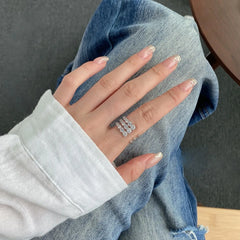 Aetolia Trendy Design Three Layer Ring Band Round Brilliant Cubic Zirconia Adjustable Open Ring Bands Engagement Diamond Rings For Women