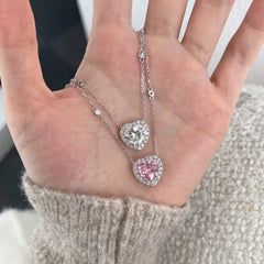 Aetolia Romantic S925 Sterling Silver Pink Heart Shape Pendant Necklace For Women Classic Fine Jewelry Wedding Necklaces Woman