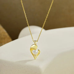 Aetolia Trendy Multilayer Pearl Heart Necklace 18K Gold Plated Metal Chain Boho Choker Pendant Layered Necklaces For Women