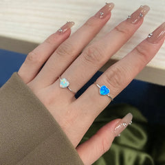 Aetolia Simple cubic zirconia Jewelry 925 Sterling Silver White Gold Plated Heart Shape White Natural Opal Rings For Women Girls