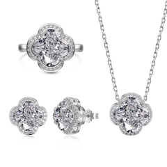 Aetolia Factory Wholesale Luxury Four Leaf Clover Design Cubic Zirconia Ring S925 Sterling Silver Rings For Women Girl Jewelry Set