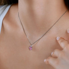 Aetolia Tarnish Free 5A Cubic Zircon Heart Pendant Pink Stone Chain Necklace Forever Love Diamond S925 Silver Necklaces For Women