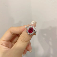 Aetolia Custom Flower Shape Cz Cubic Zirconia Jewelry Ruby 925 Sterling Silver Ring Engagement Wedding Eternity Band Rings For Women