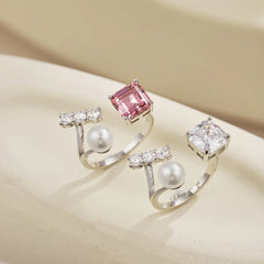 Aetolia Custom 925 Sterling Sliver Irregular Ring For Women Cubic Zirconia Shell Pearl Rings Statement Elegant Adjustable Open Jewelry