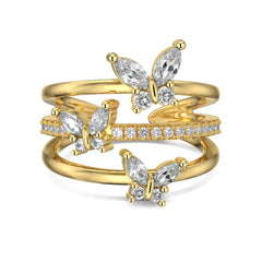 Aetolia New Design Minimalist Geometric 18K Gold Plated Butterfly Ring Light Luxury Jewelry Cz Blue Emerald Rings For Women