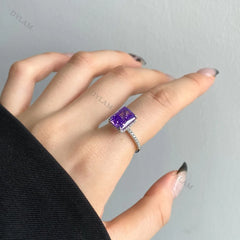 Aetolia Hot Sale 925 Sterling Silver Diamond Jewelry For Woman Wedding Rectangular Purple Zircon Engagement Ring