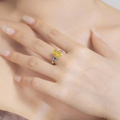 Aetolia Luxury Fine Jewelry Diamond S925 Silver Square Yellow Cubic Zircon Ring Wholesale Price Wedding Engagement Rings For Women