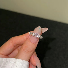 Aetolia Light Luxury S925 Silver Crushed Ice Out Ring Band Daily Sweet Beauty Pink Cubic Zirconia Love Heart Rings Jewelry Women