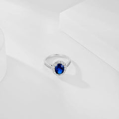 Aetolia Luxury 925 Sterling Silver Plated Wedding Ring For Women Oval Shape Blue Diamond Cz Cubic Zirconia Engagement Finger Rings