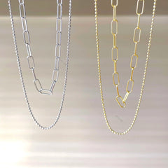 Aetolia Jewelry Women Dainty Sterling Silver 925 18k Gold Plated 16 inch Layer Satellite Lava Bead Paperclip Chain Necklace