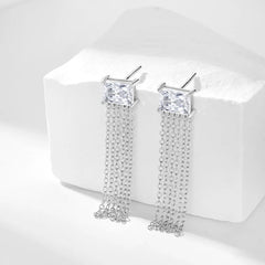 Aetolia Wholesale Price Long Tassel Earring 925 Sterling Silver 18K Gold Plated Trendy Cz Cubic Zirconia Diamond Stud Earrings For Women