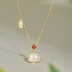 Aetolia Fine Jewelry Natural Red Hetian Jade 18K Gold Plated Necklace 925 Silver Green Bead Chinese Dragon Pendant Necklaces For Women