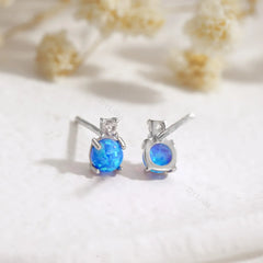 Aetolia Custom Wholesale Round Cute Cubic Zirconia Earring 925 Sterling Silver Blue Fire Opal Stud Earrings For Women