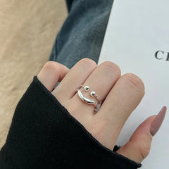 Aetolia Minimalist Smiling Face S925 Sterling Silver Ring Adjustable Open Statement 18K Gold Plated Jewelry Rings For Women