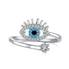 Aetolia Dainty Blue Turkish Devil Eyes Diamond Rings 925 Silver 18K Gold Plated Adjustable Statement Zircon Devil Eyes Rings For Women