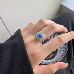 Aetolia Custom Blue Sapphire Elegant Cubic Zirconia Jewelry 925 Sterling silver Oval Halo Diamond Rings For Women Wedding Anniversary