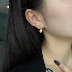 Aetolia ladies 925 cz hollow earring stone stud earrings silver luxury designer wreath twist post gold double daisy stud earring