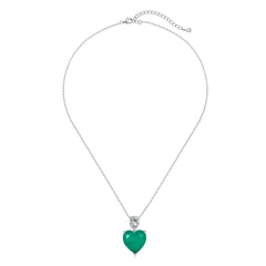 Aetolia Wholesale Jewelry S925 Silver Green Emerald Heart Necklaces For Women Big Cz Cubic Zircon Diamond Heart Pendant Necklace