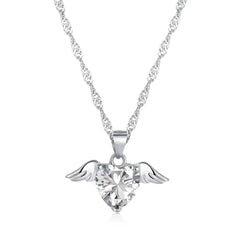Aetolia Luxury Moissanite Cubic Zirconia Necklace Chain 925 Sterling Silver Heart Shape Women Wedding Jewelry Angel Wing Pendant