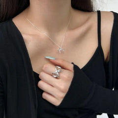 Aetolia High Quality Aetolia New Design Sweet Bow Charm Pendant Necklaces For Women Gift 925 Silver Necklace Ring Earring Jewelry Set
