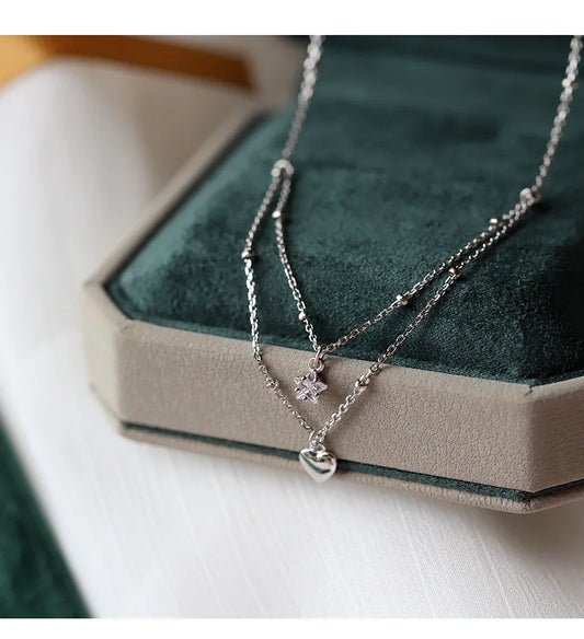 Aetolia Gold Plated Layered Necklace Chain Double Layer Star Pendant Thin Necklaces Heart Jewelry Sterling Silver