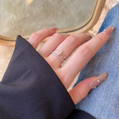 Aetolia Simple New Design Solid 925 Sterling Silver ring 18k Rose Gold Plating Double Row 5A Diamond Zirconia Cross Open Rings for women