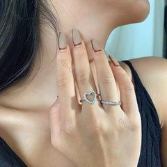 Aetolia Statement Adjustable hollow Hearts Promise Stacking Eternity Love Finger Band Jewelry Sterling Silver 925 Hear ring set