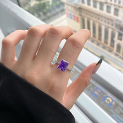Aetolia Hot Sale 925 Sterling Silver Diamond Jewelry For Woman Wedding Rectangular Purple Zircon Engagement Ring