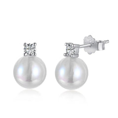 Aetolia Custom S925 Silver Rose Gold Plated Enamel Flower Heart Shape Diamond Dangle Clip On Pearl 5A Cubic Zirconia Stud Earrings Women