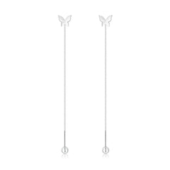 Aetolia New Arrival butterfly shape long tassel line screw earring 18K gold color S925 jewelry sterling silver stud earrings