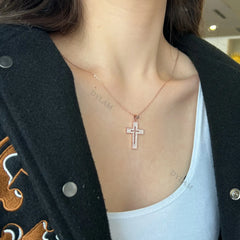 Aetolia Hollow Crucifix Jesus Cross AAAAA CZ Pendant Women 18k Rose Gold Jewelry 925 Sterling Silver Cross Necklace