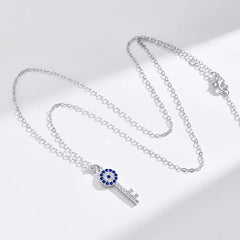 Aetolia New Arrival Sapphire 925 Silver Diamond Necklace Luxury Jewelry Cz Cubic Zirconia Key Pendant Devil Eye Necklace For Women