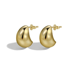 Aetolia Waterproof C Shape Semicircle Stud Earrings18K Gold Plated Stud Earring Chunky Hollowed Statement Hoop Earrings For Women