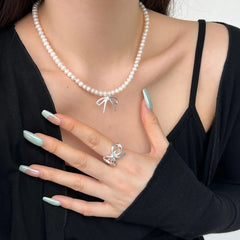 Aetolia Fade Free New Design S925 Sterling Silver Round Shell Pearl Necklace Choker Pendant Bow Knot Charms Necklaces For Women