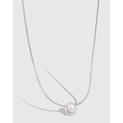 Aetolia Fine Jewelry 925 Sterling Silver Shell Pearl Pendant Snake Bone Necklaces For Women Mother'S Valentine'S Day Gift