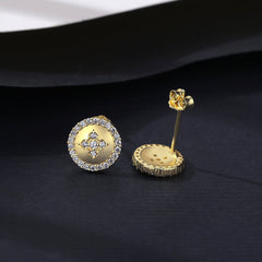 Aetolia 925 Sterling Silver 18K Gold Plated Circle Round Disc Flower Halo Stud Earrings SE567