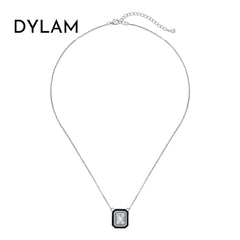 Aetolia Trendy Statement Black Cz Cubic Zirconia Square Necklace Elegant Sterling Silver 925 Women Zircon Necklaces Jewelry Set