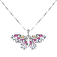Aetolia Exquisite Pink Dragonfly Pendants For Women Necklace Hollow Butterfly Snake Chain Link Colourful Cubic Zirconia Necklaces